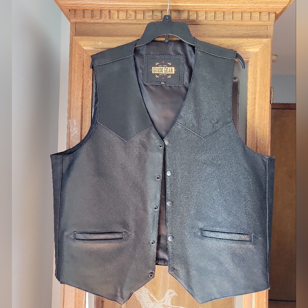 Guide Gear Mens XL Black Leather Left Right Conceal Carry Western Biker Vest